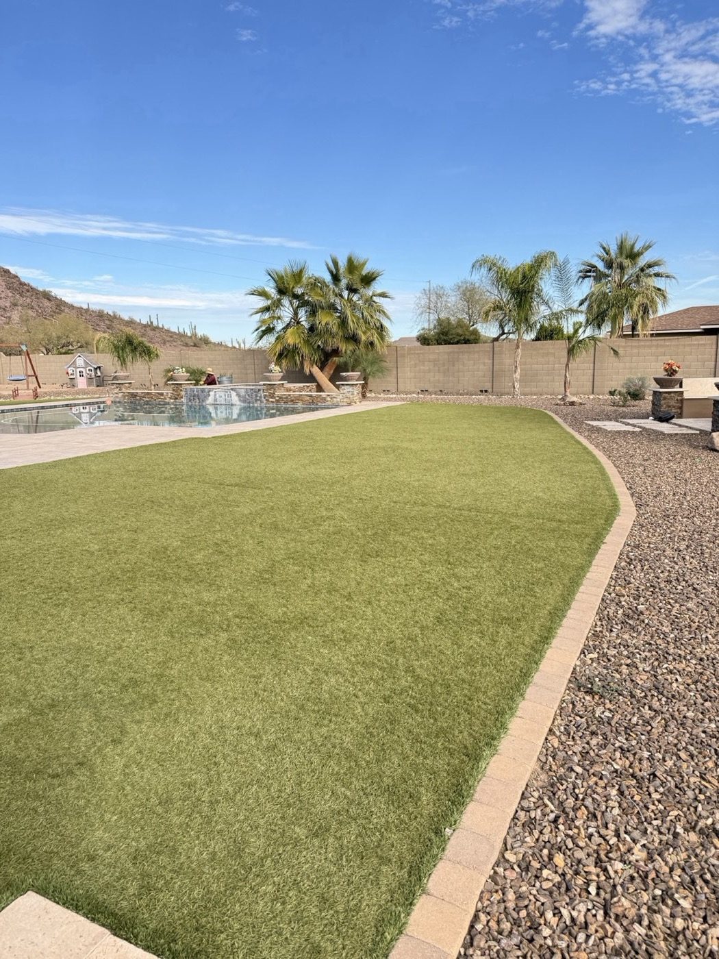 Pool backyard with established sod
